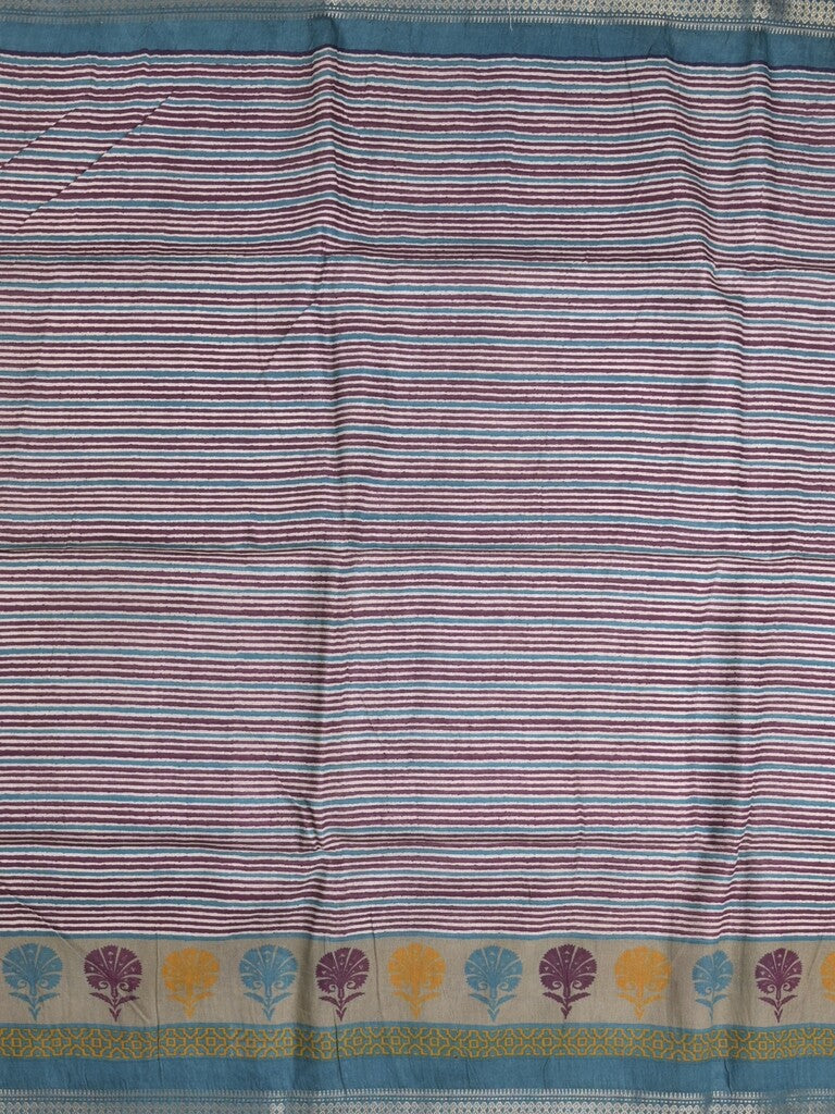 Tussar fancy saree in grey color allover stripes & zari border with contrast pallu and blouse