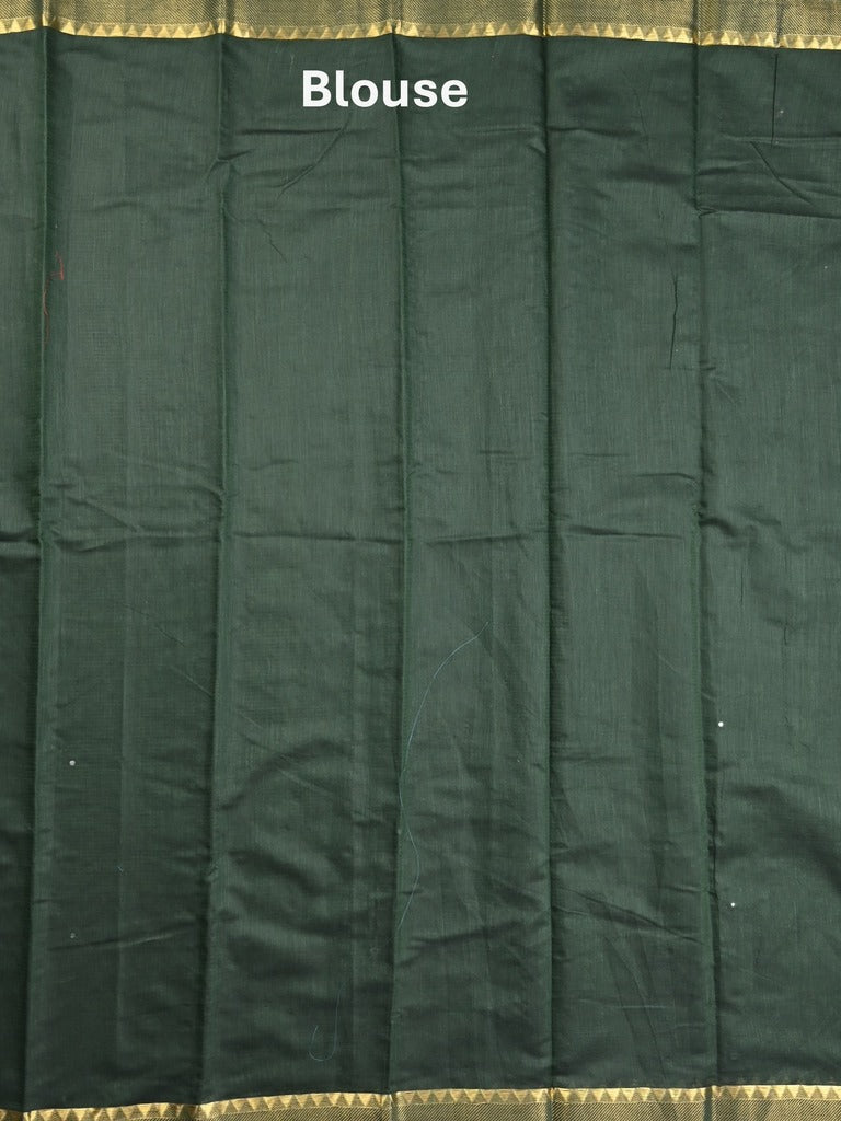 Chanderi fancy saree dark green color allover zari motifs & zari border with zari pallu and plain blouse