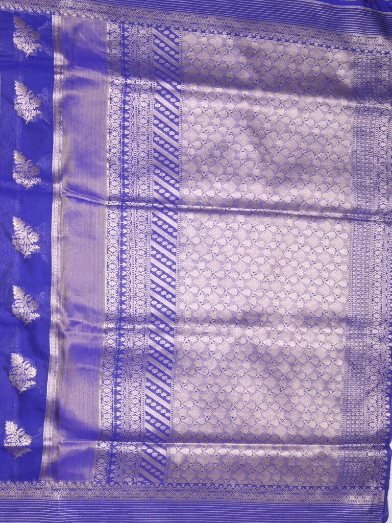 Pure organza fancy saree royal blue color allover zari weaves & zari border with rich pallu and contrast blouse