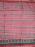 Tussar fancy saree in baby pink color allover stripes & zari border with contrast pallu and blouse