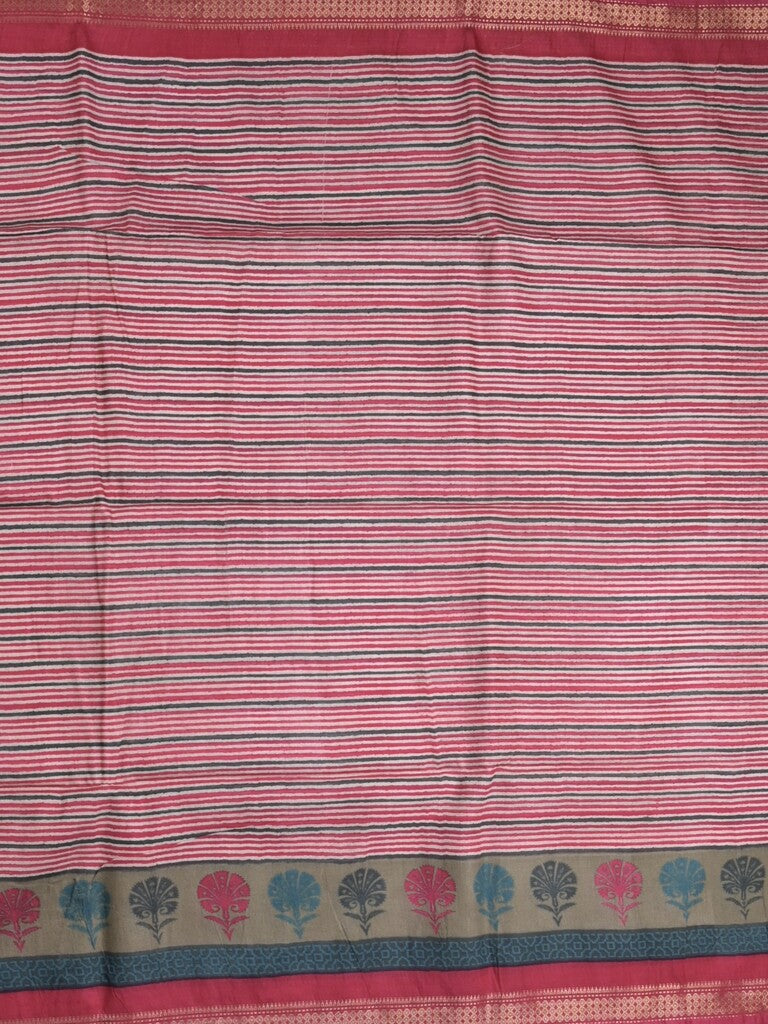 Tussar fancy saree in baby pink color allover stripes & zari border with contrast pallu and blouse