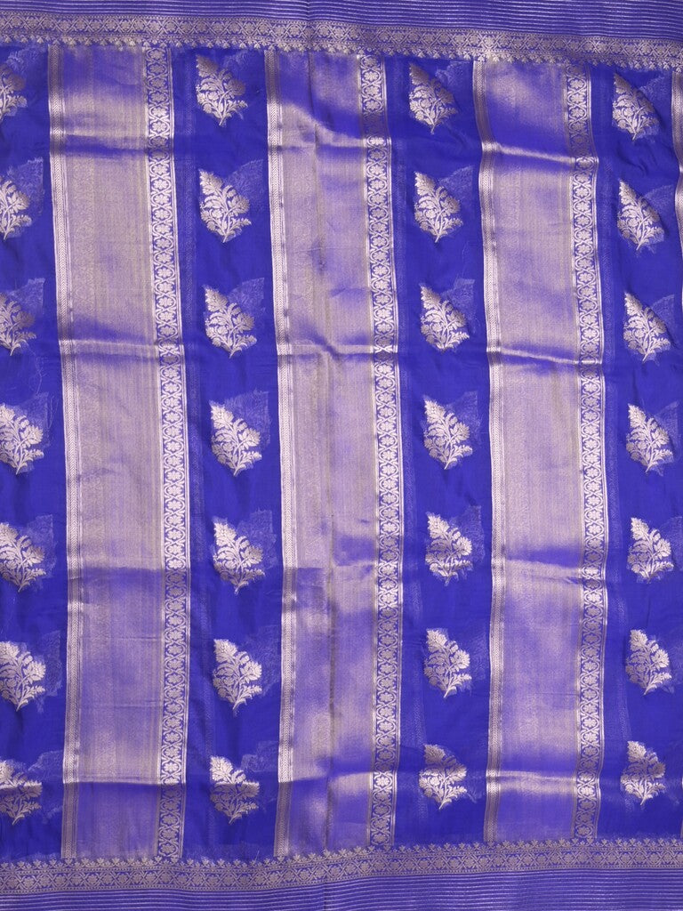 Pure organza fancy saree royal blue color allover zari weaves & zari border with rich pallu and contrast blouse