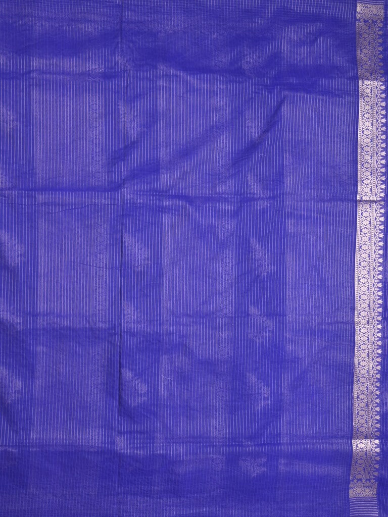 Pure organza fancy saree royal blue color allover zari weaves & zari border with rich pallu and contrast blouse