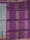 Tussar fancy saree in bluish grey color allover stripes & zari border with contrast pallu and blouse