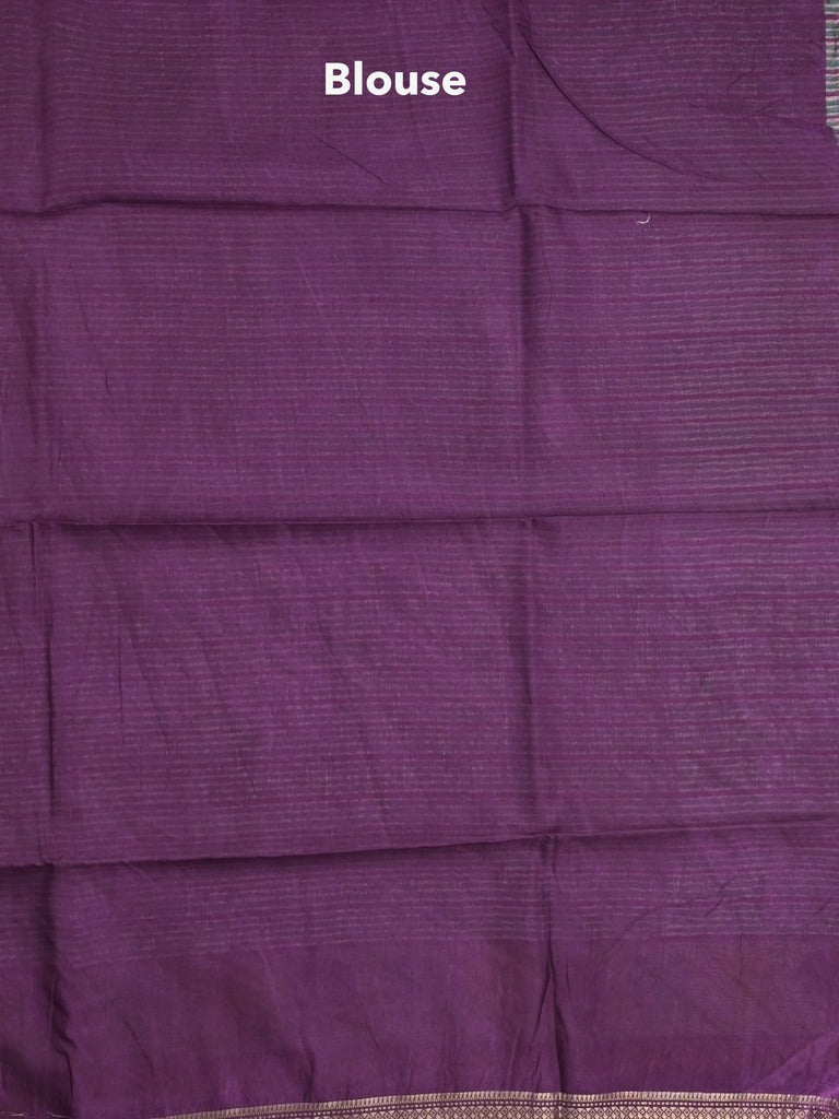 Tussar fancy saree in bluish grey color allover stripes & zari border with contrast pallu and blouse