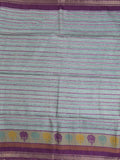 Tussar fancy saree in bluish grey color allover stripes & zari border with contrast pallu and blouse