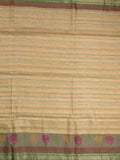 Tussar fancy saree in cream color allover stripes & zari border with contrast pallu and blouse