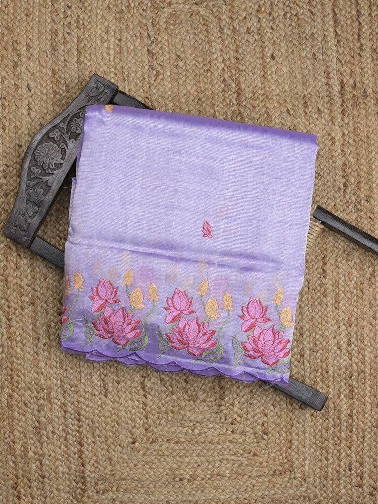 Mangalagiri fancy saree in lavender color allover embroidery and cutwork border with plain blouse