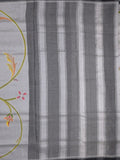 Mangalagiri pattu saree in grey color allover prints and temple border with contrast plain blouse