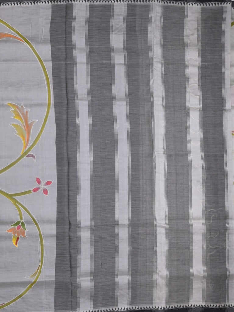 Mangalagiri pattu saree in grey color allover prints and temple border with contrast plain blouse