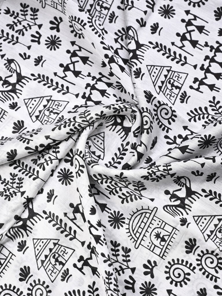 Maheshwari fancy saree white color allover prints & zari border with zari pallu and plain blouse