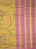 Mangalagiri pattu saree in yellow color allover prints and temple border with contrast plain blouse