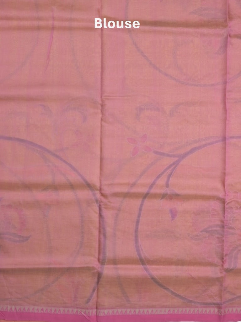 Mangalagiri pattu saree in yellow color allover prints and temple border with contrast plain blouse