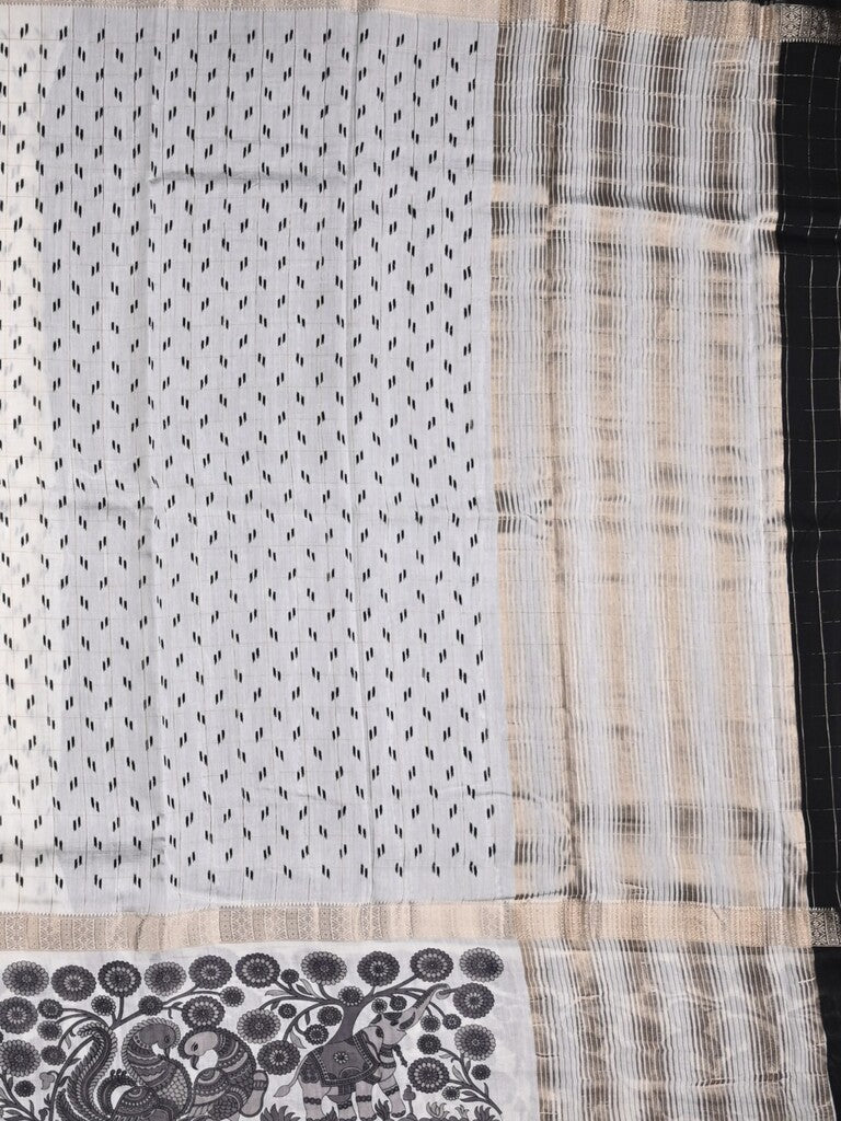 Maheshwari fancy saree white color allover prints & zari border with zari pallu and plain blouse
