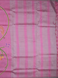 Mangalagiri pattu saree in pink color allover prints and temple border with plain blouse