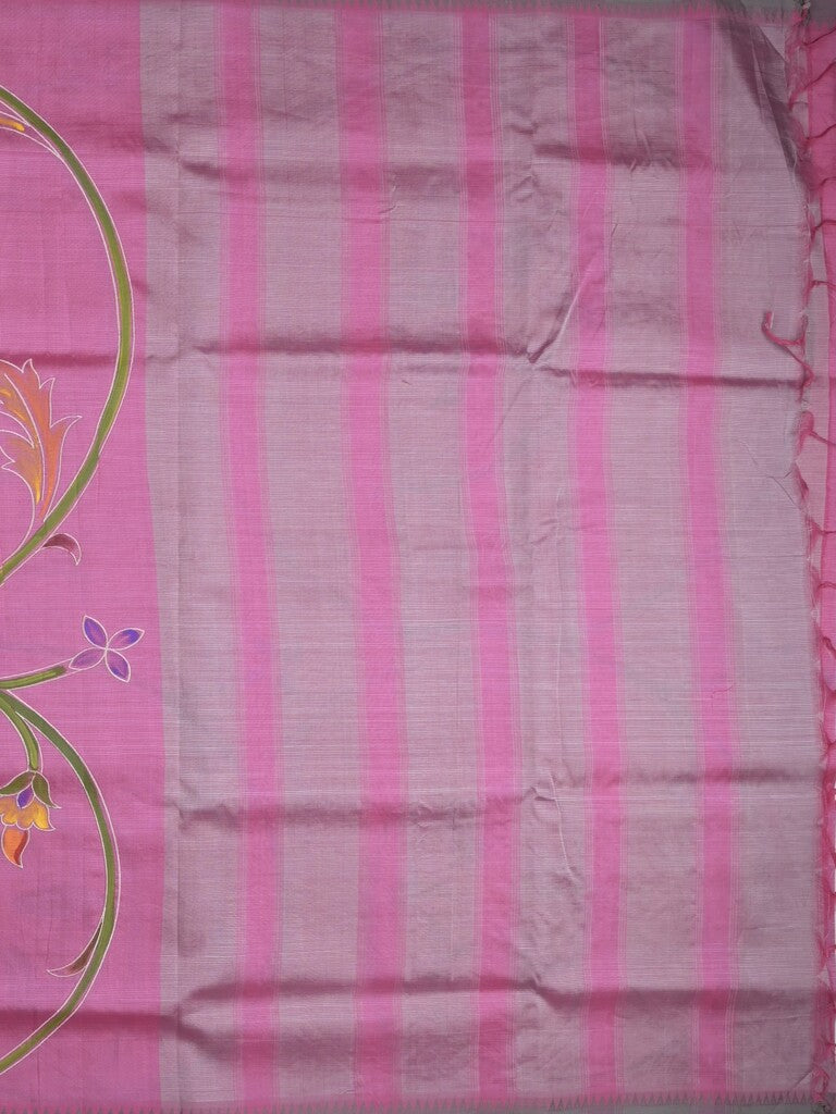 Mangalagiri pattu saree in pink color allover prints and temple border with plain blouse