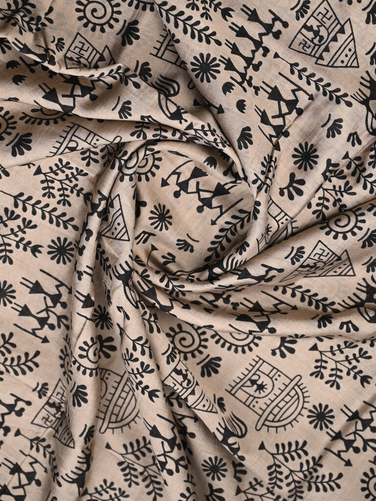 Maheshwari fancy saree cream color allover prints & zari border with zari pallu and plain blouse