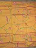 Mangalagiri pattu saree in golden yellow color allover prints and temple border with plain blouse