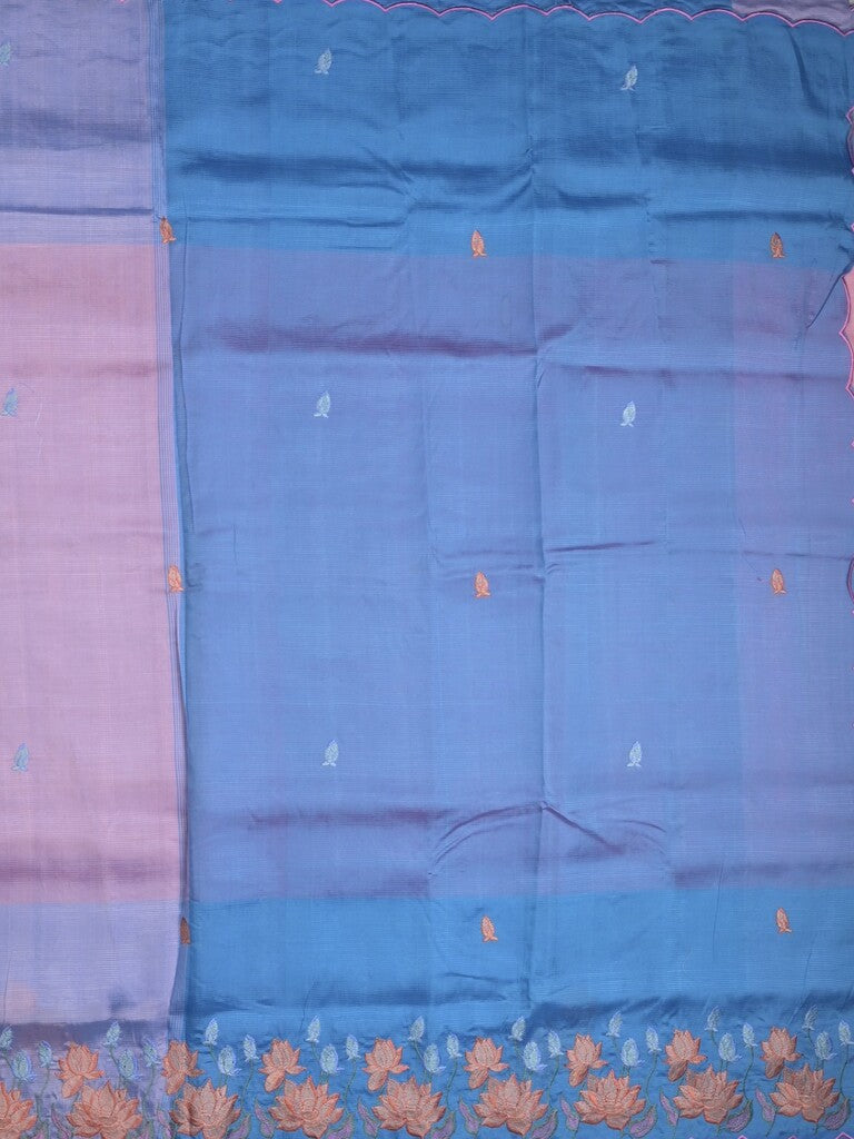 Mangalagiri fancy saree in baby pink color allover embroidery and cutwork border with plain blouse