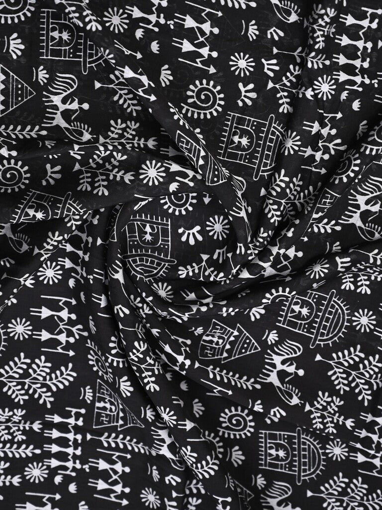Maheshwari fancy saree black color allover prints & zari border with zari pallu and plain blouse
