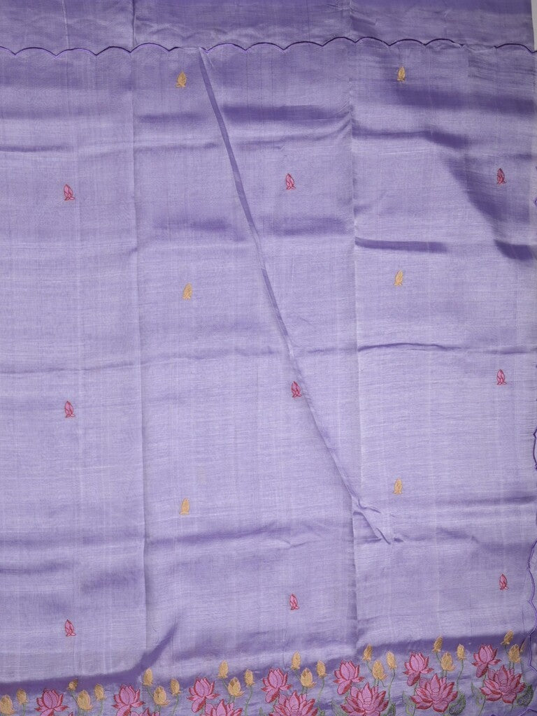 Mangalagiri fancy saree in lavender color allover embroidery and cutwork border with plain blouse