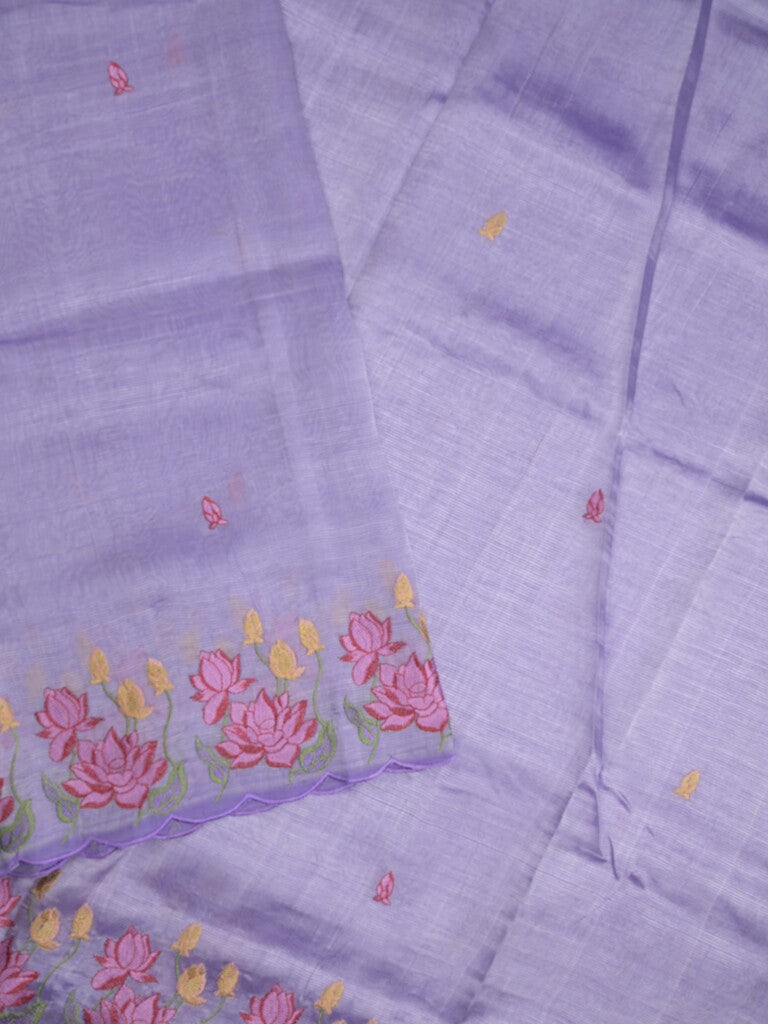 Mangalagiri fancy saree in lavender color allover embroidery and cutwork border with plain blouse
