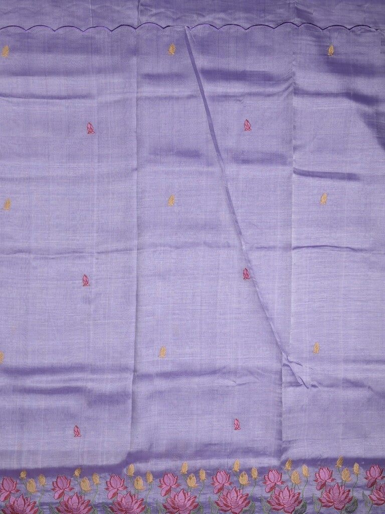 Mangalagiri fancy saree in lavender color allover embroidery and cutwork border with plain blouse