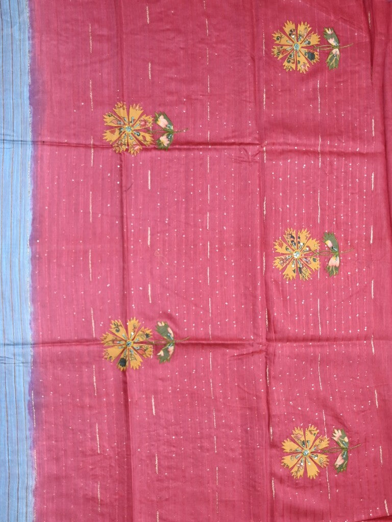 Bhagalpur fancy saree sky blue color allover stripes with contrast pallu and attached blouse