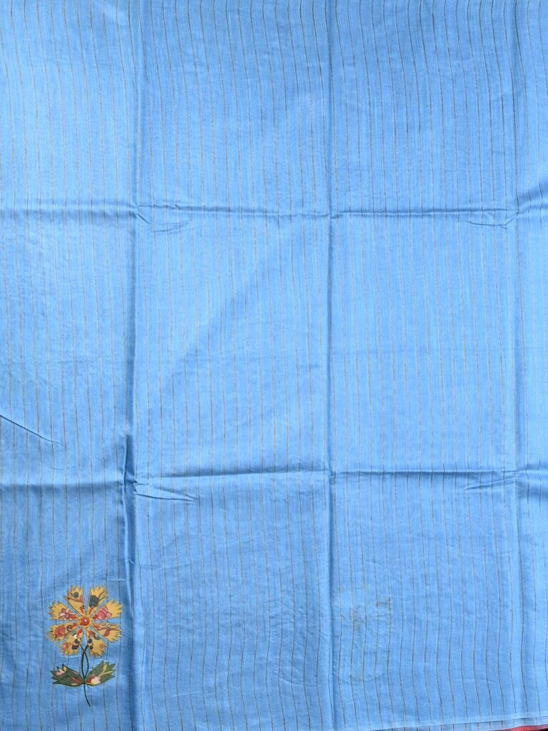 Bhagalpur fancy saree sky blue color allover stripes with contrast pallu and attached blouse