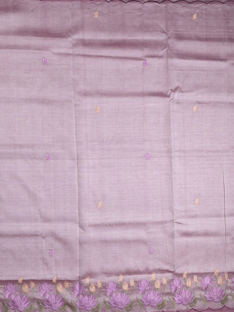 Mangalagiri fancy saree in purple color allover embroidery and cutwork border with plain blouse