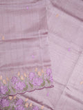 Mangalagiri fancy saree in purple color allover embroidery and cutwork border with plain blouse