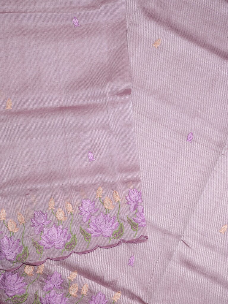 Mangalagiri fancy saree in purple color allover embroidery and cutwork border with plain blouse