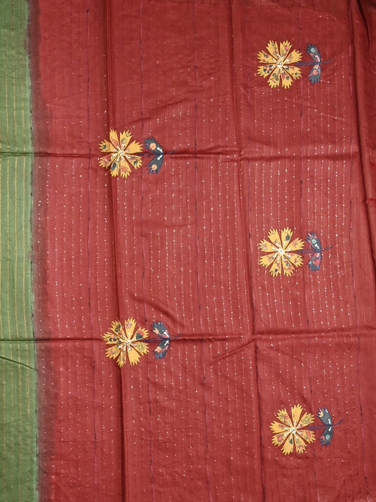 Bhagalpur fancy saree olive green color allover stripes with contrast pallu and attached blouse