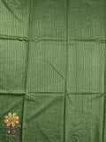 Bhagalpur fancy saree olive green color allover stripes with contrast pallu and attached blouse