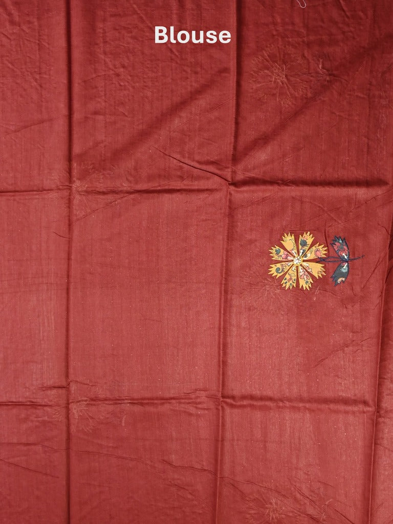 Bhagalpur fancy saree olive green color allover stripes with contrast pallu and attached blouse