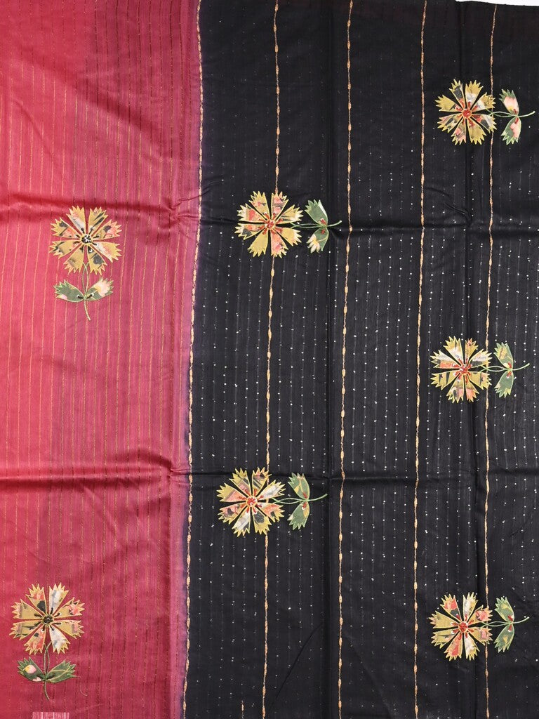 Bhagalpur fancy saree dark pink color allover stripes with contrast pallu and attached blouse