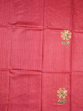 Bhagalpur fancy saree dark pink color allover stripes with contrast pallu and attached blouse