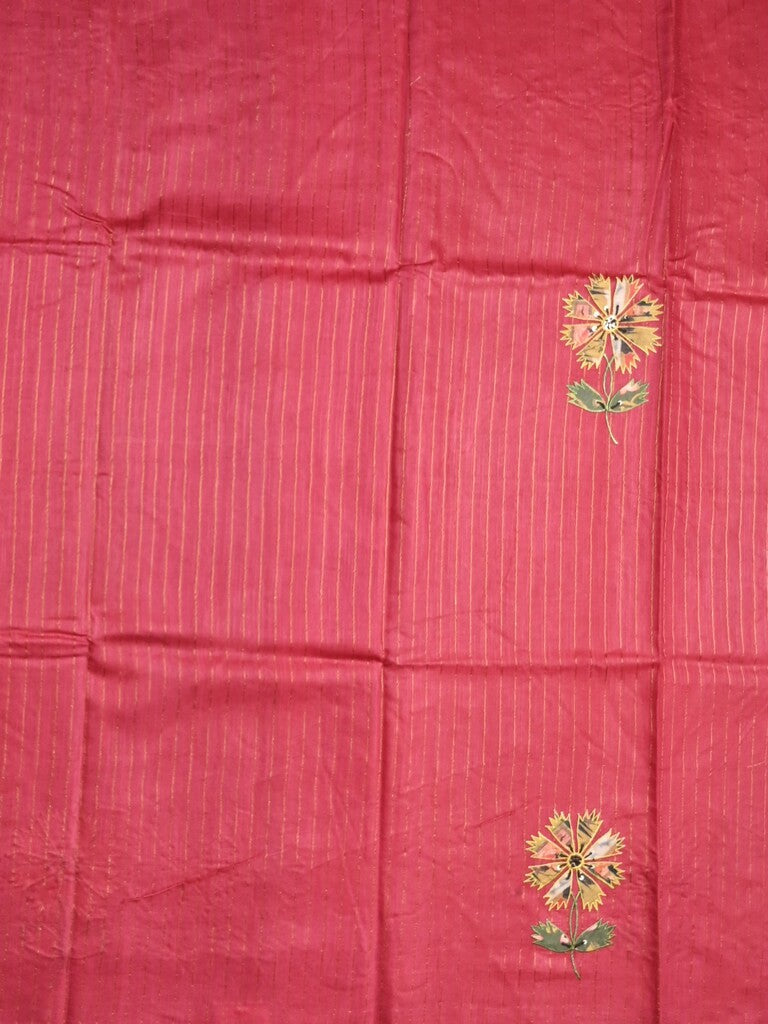 Bhagalpur fancy saree dark pink color allover stripes with contrast pallu and attached blouse
