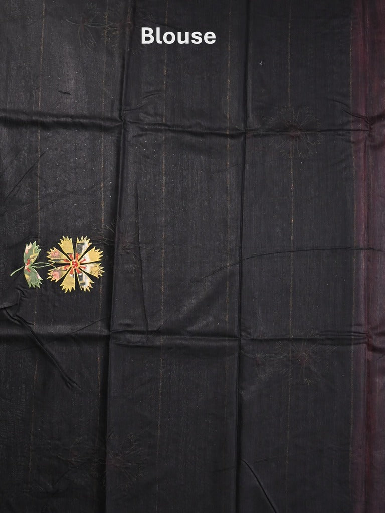 Bhagalpur fancy saree dark pink color allover stripes with contrast pallu and attached blouse