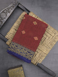 Dhaka cotton saree in maroon color allover motifs with contrast pallu and attached blouse