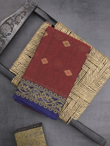 Dhaka cotton saree in maroon color allover motifs with contrast pallu and attached blouse