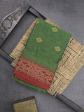 Dhaka cotton saree in bottle green color allover motifs with contrast pallu and attached blouse