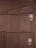Bhagalpur fancy saree dark brown color allover stripes with contrast pallu and attached blouse
