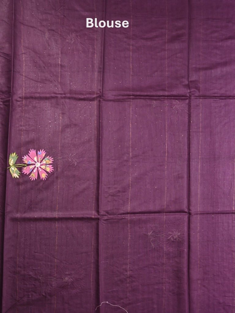 Bhagalpur fancy saree dark brown color allover stripes with contrast pallu and attached blouse