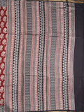 Maheshwari fancy saree maroon color allover prints & printed zari border with contrast pallu and attached blouse