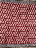 Maheshwari fancy saree maroon color allover prints & printed zari border with contrast pallu and attached blouse