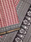 Maheshwari fancy saree maroon color allover prints & printed zari border with contrast pallu and attached blouse