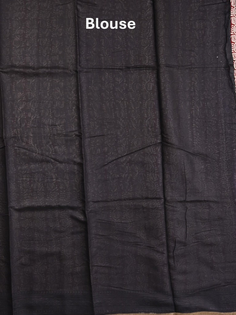 Maheshwari fancy saree maroon color allover prints & printed zari border with contrast pallu and attached blouse