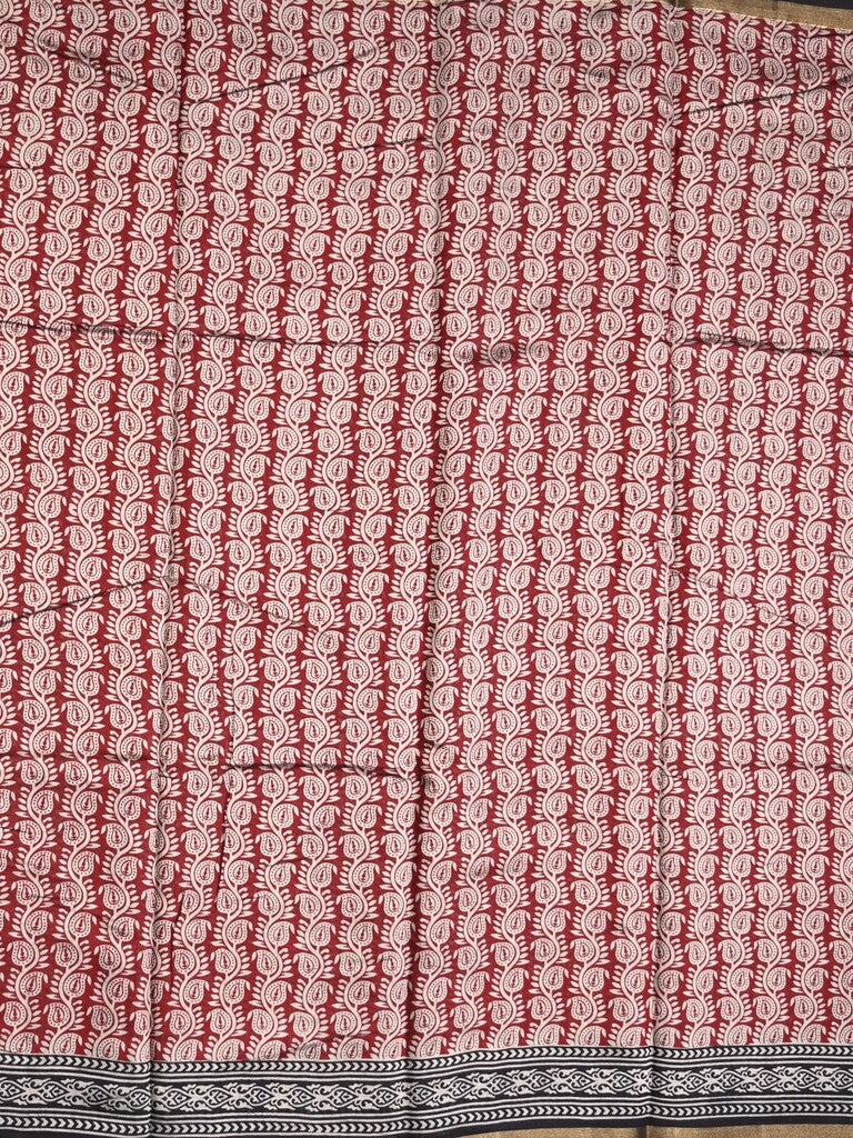 Maheshwari fancy saree maroon color allover prints & printed zari border with contrast pallu and attached blouse