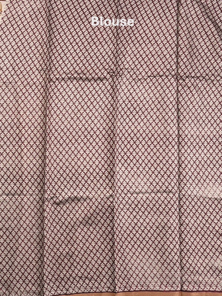 Maheshwari fancy saree mustard yellow color allover prints & printed zari border with contrast pallu and attached blouse